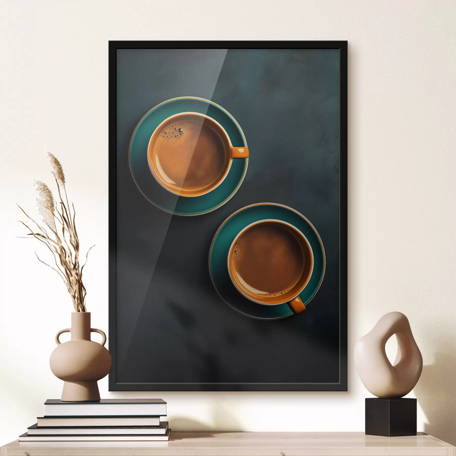 Tableau Deux tasses de café sur fond sombre f42190