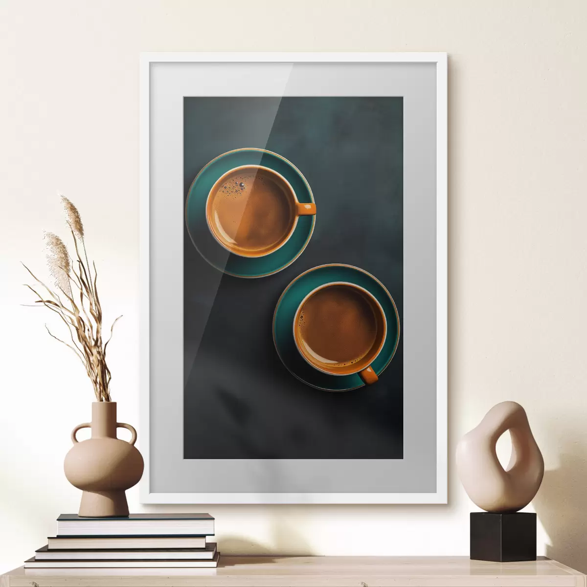 Poster Deux tasses de café sur fond sombre f42190