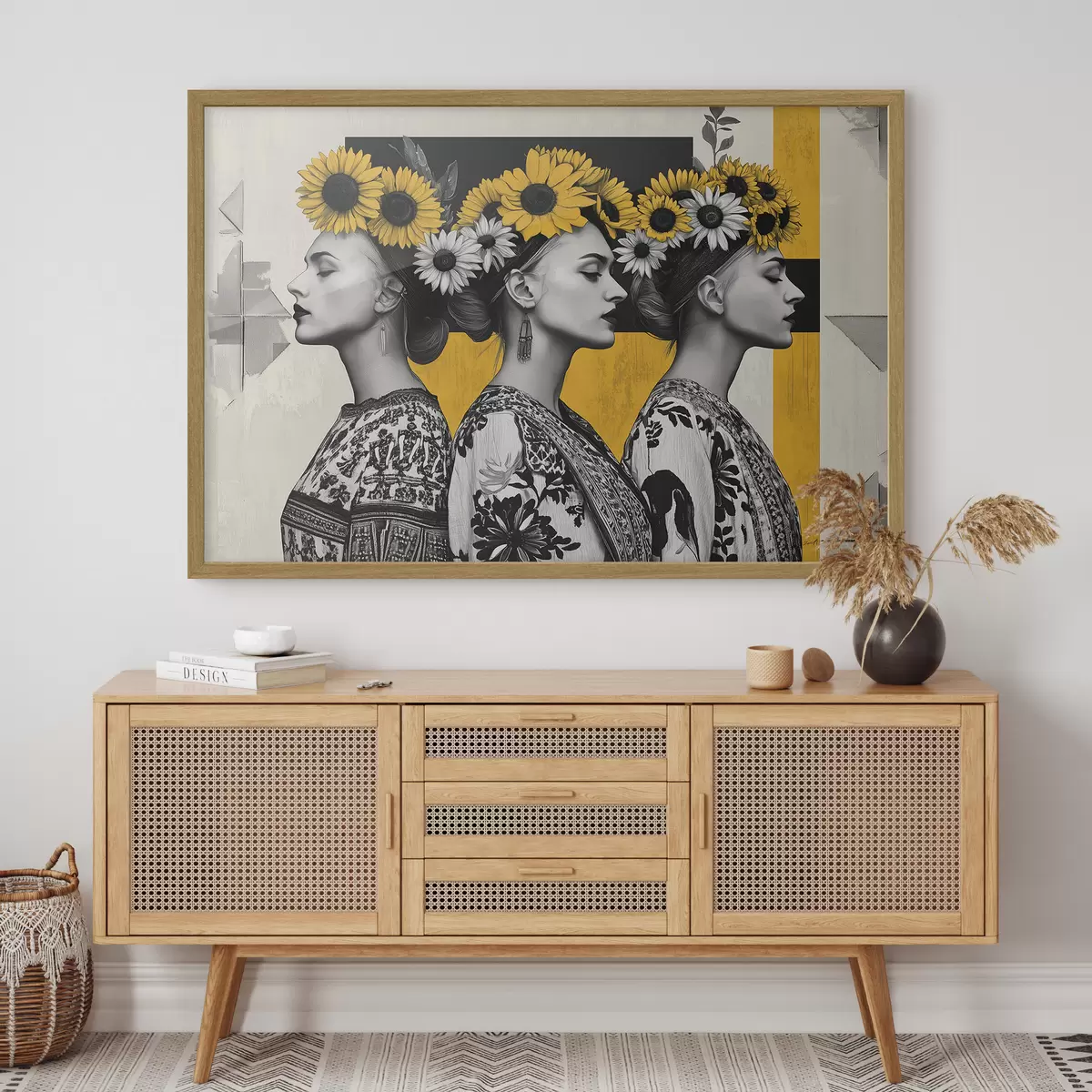 Poster Belles femmes en tenues ethniques avec clés tournesol f42378