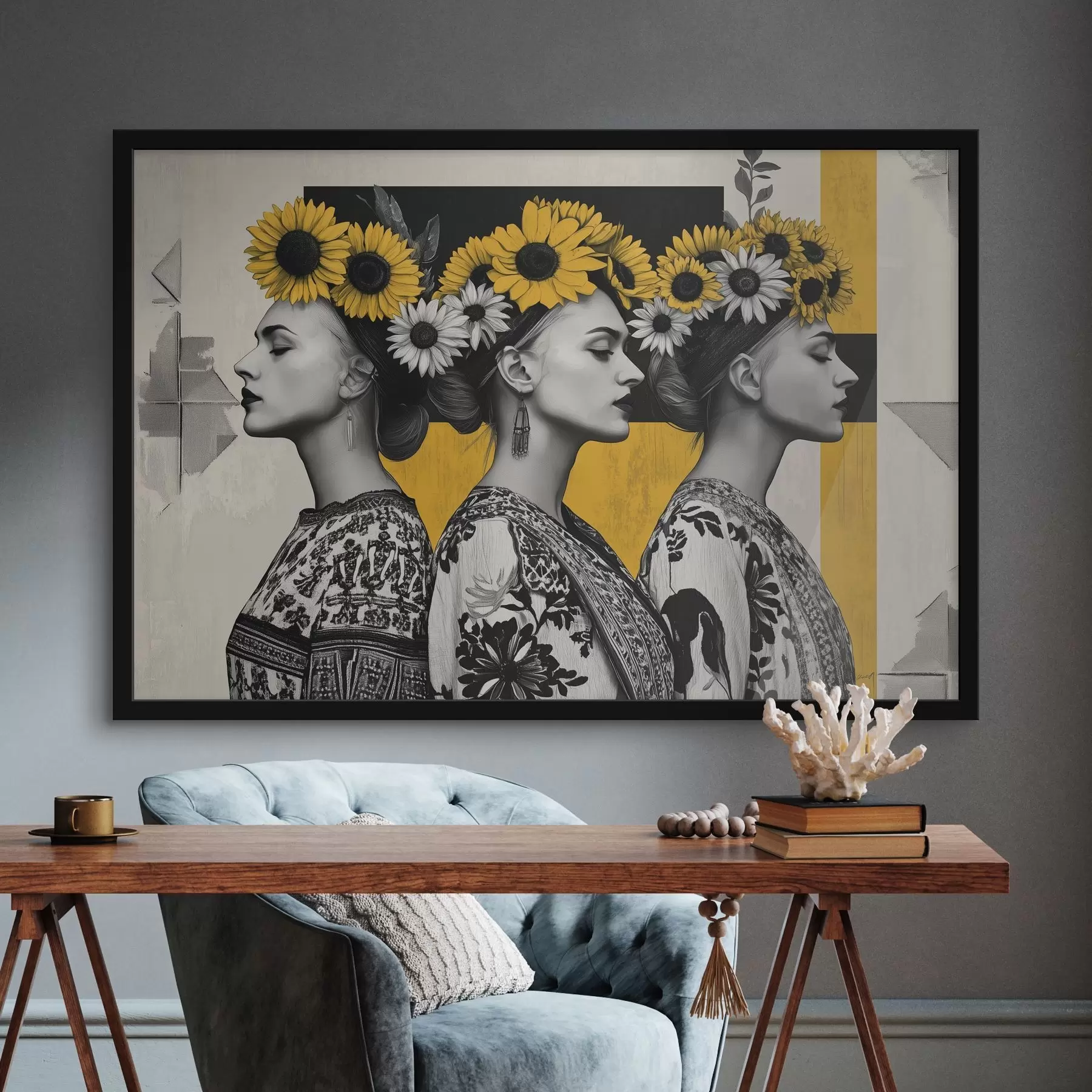 Papier peint Belles femmes en tenues ethniques avec clés tournesol f42378