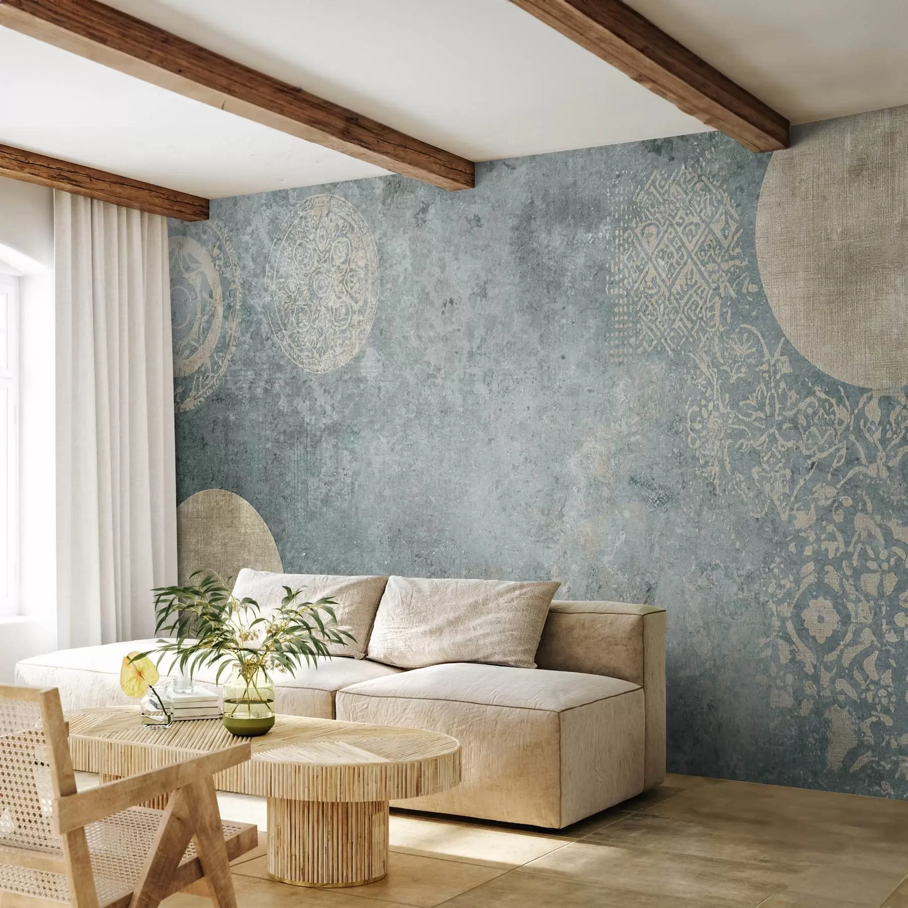 Papier peint Cercles jaunes sur fond vieilli w08627