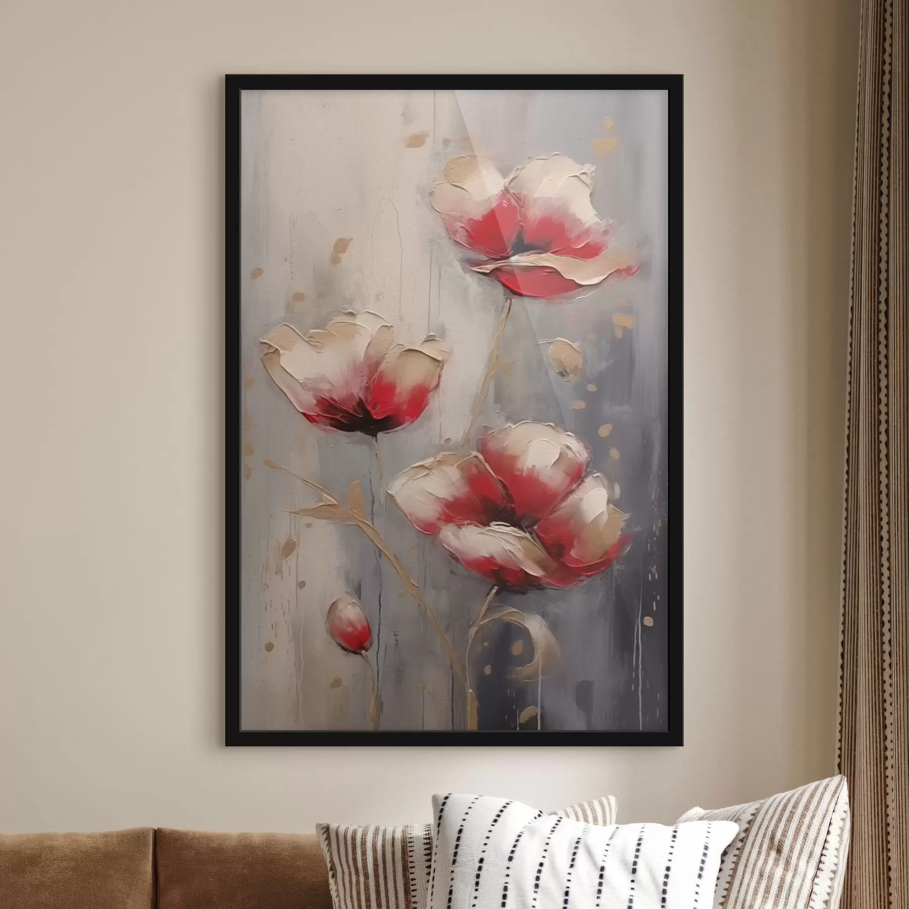 Papier peint Fleurs blanches et rouges f42346
