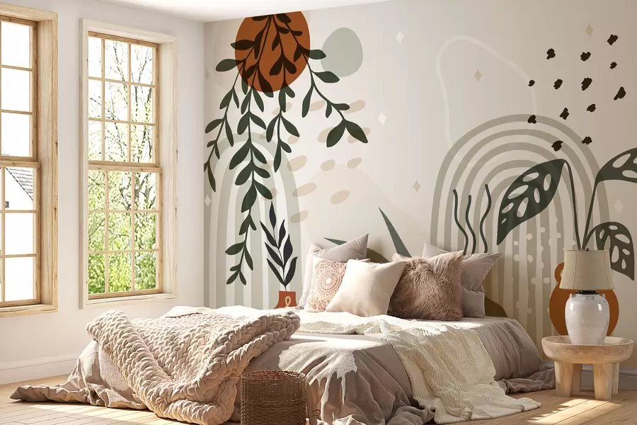 Papier peint Arches et fleurs de style bohème w02752