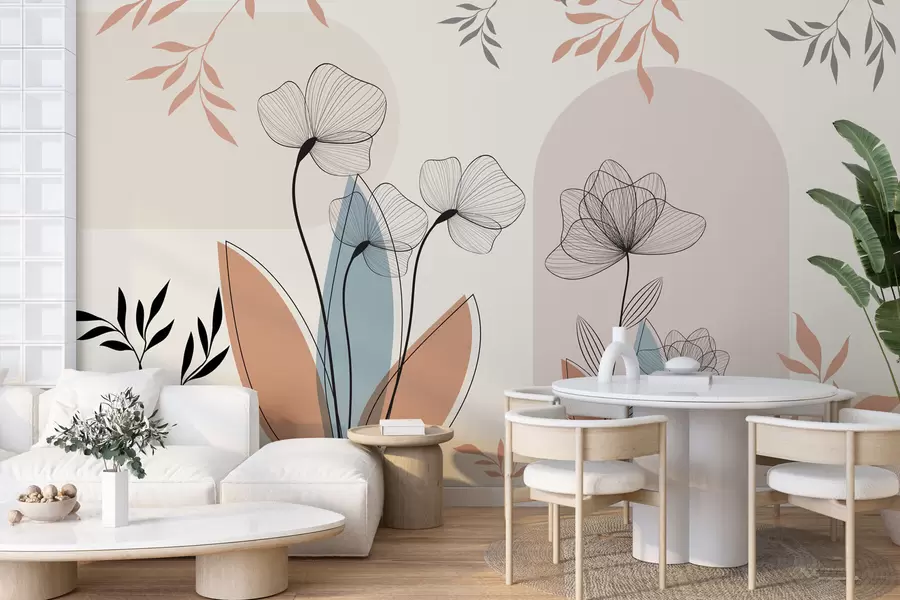Papier peint Fleurs et branches de style boho w02754