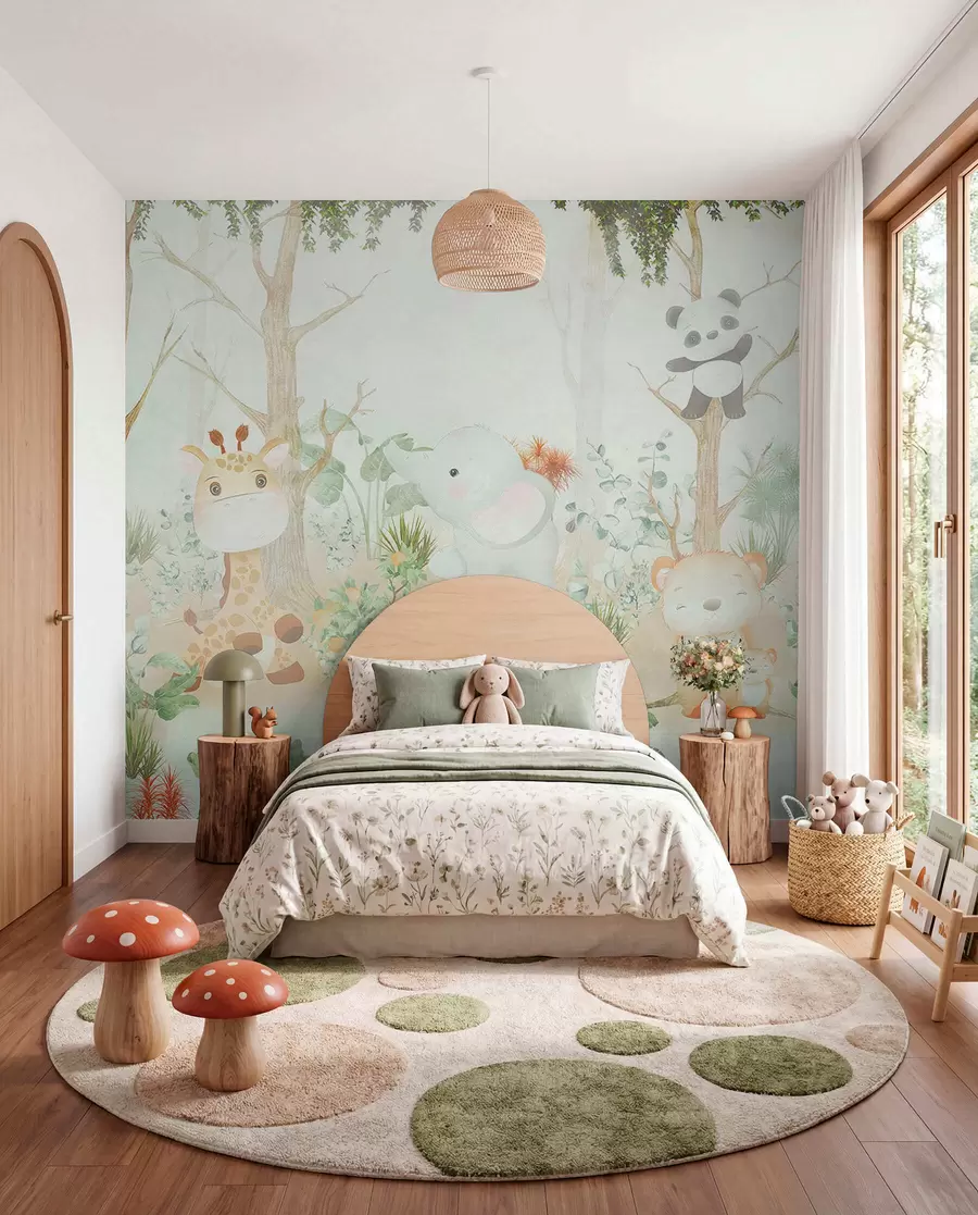 Papier peint D'adorables animaux explorent une forêt paisible u73879