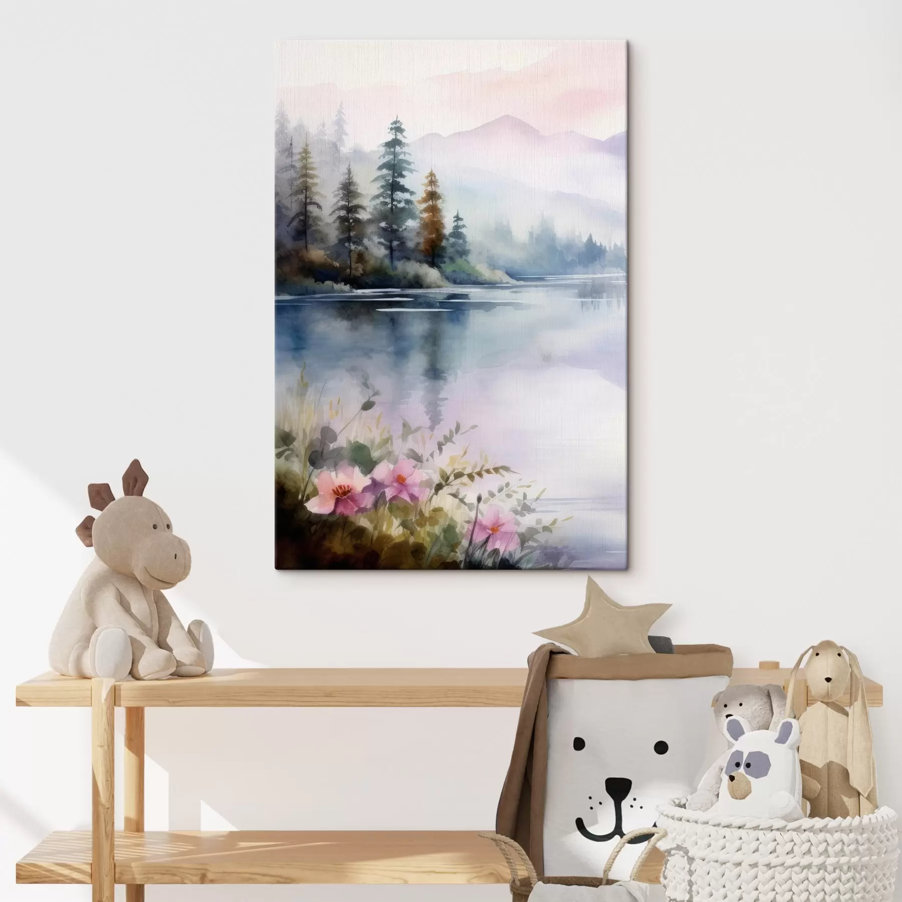 Tableau Forêt dans le brouillard sur fond de lac s42384