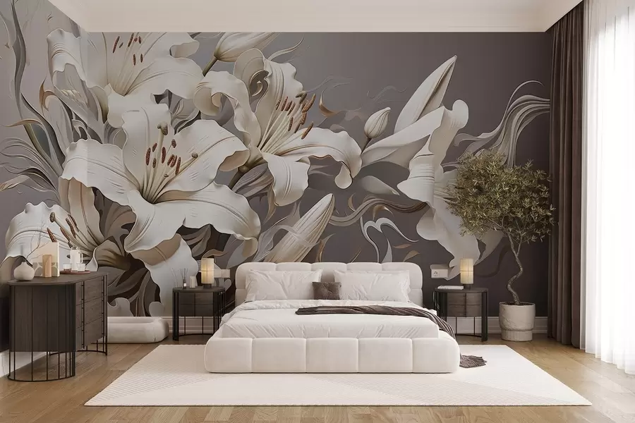 Papier peint Lys blancs sophistiqués dans des tons pastel w08633v1