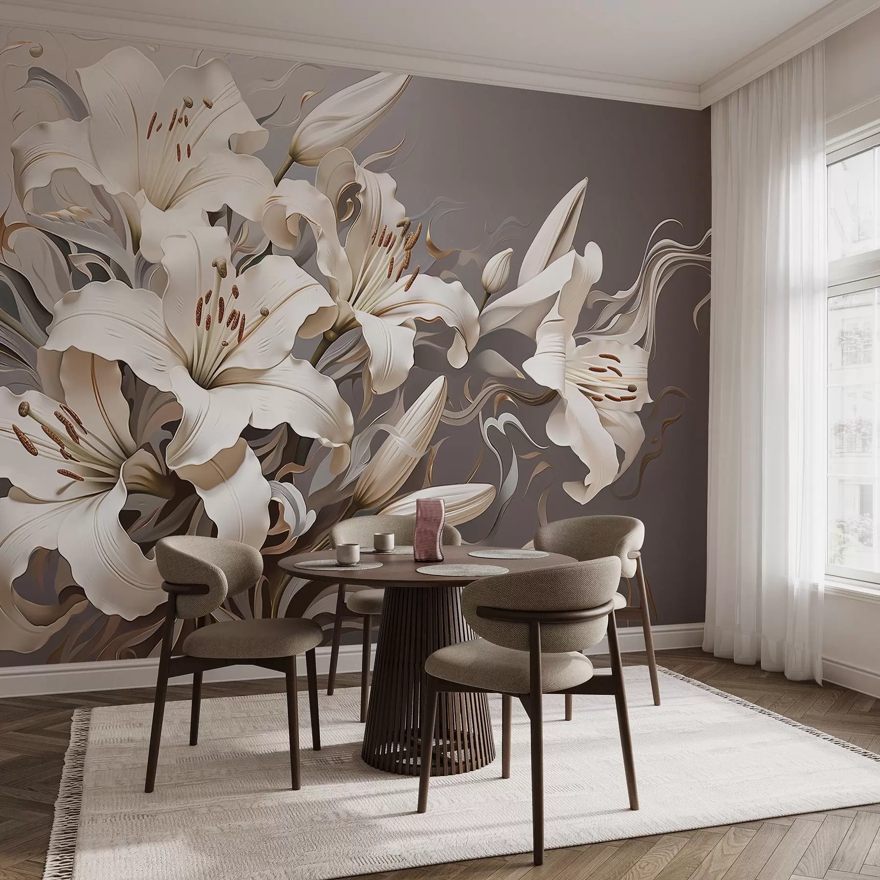 Papier peint Lys blancs sophistiqués dans des tons pastel w08633v1