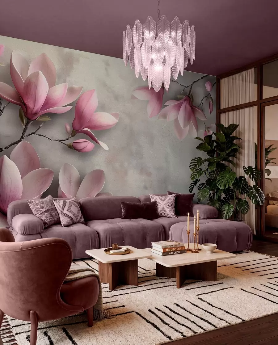 Papier peint Magnolia sur gris w08636v1