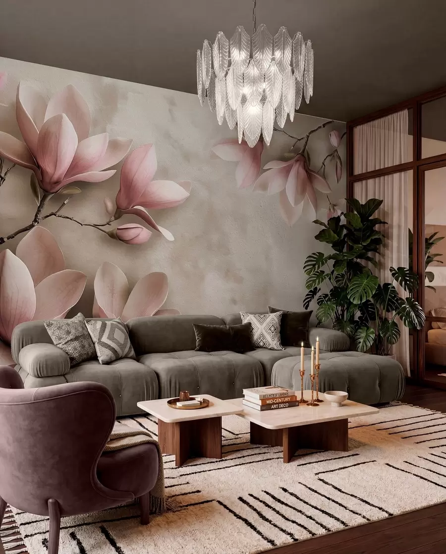 Papier peint Magnolia sur fond taupe w08636v2
