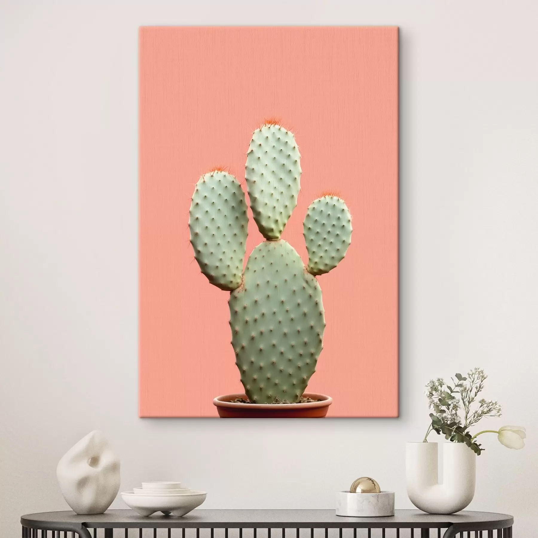 Papier peint Cactus minimaliste sur fond rose s42412