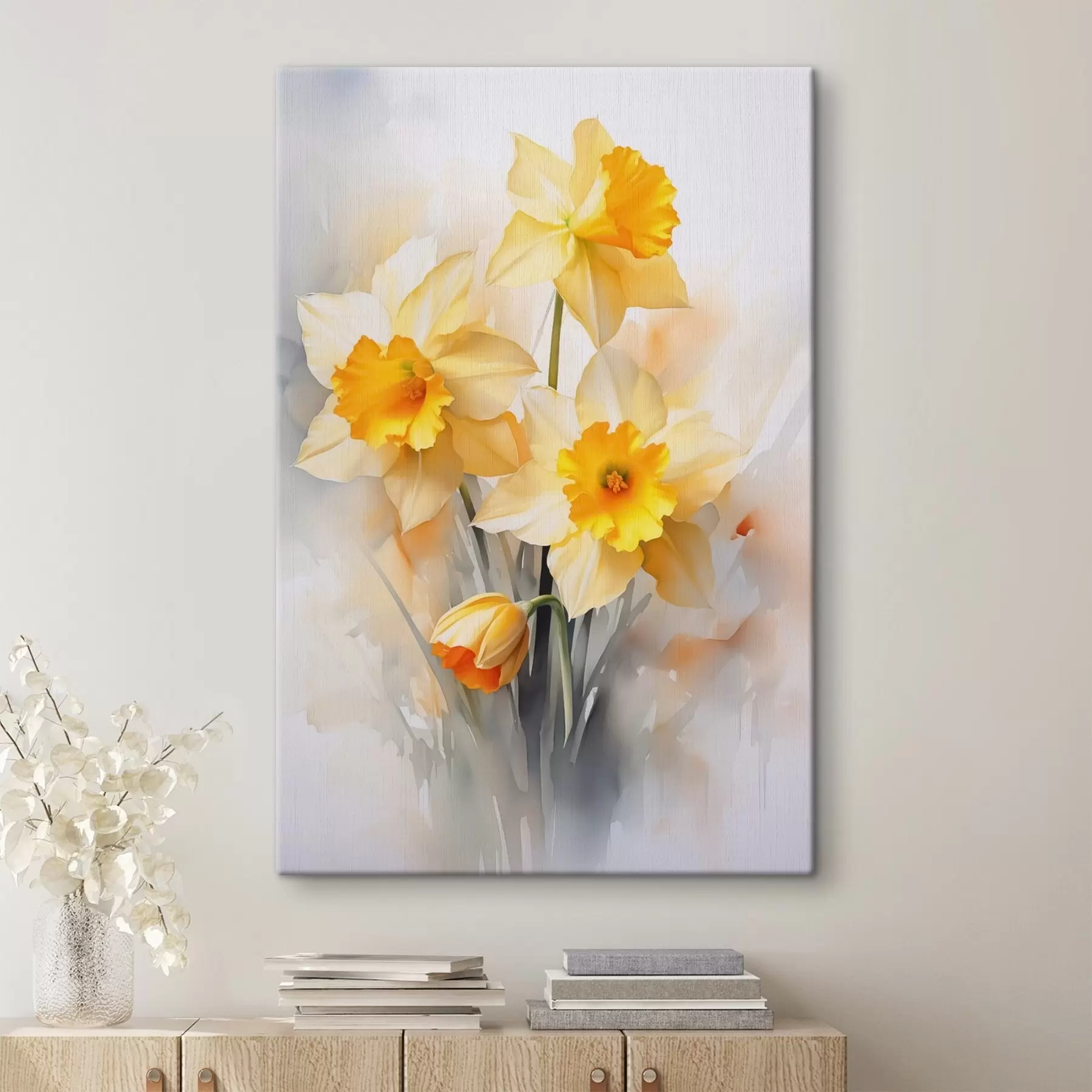 Papier peint Jonquilles jaunes imitation aquarelle s42418
