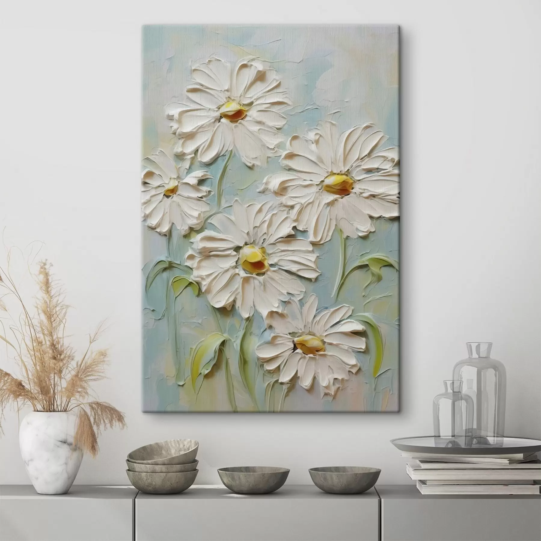 Papier peint Marguerites blanches imitant des traits de peinture s42422