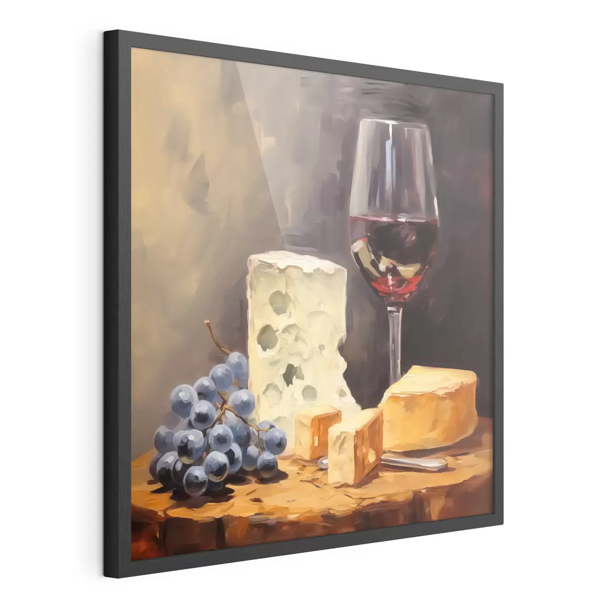 Poster Verre de vin rouge et fromages imitation peinture f42415