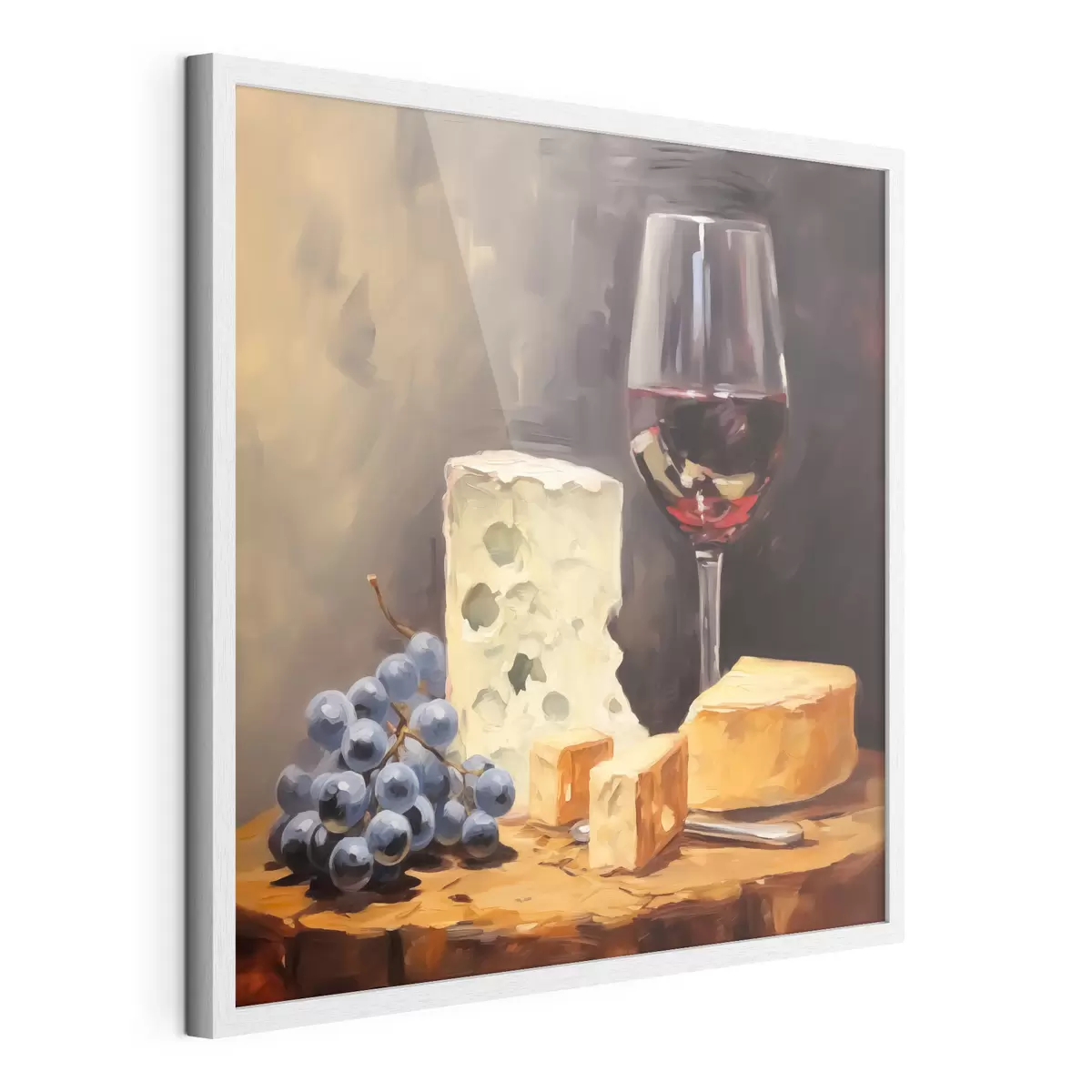 Poster Verre de vin rouge et fromages imitation peinture f42415