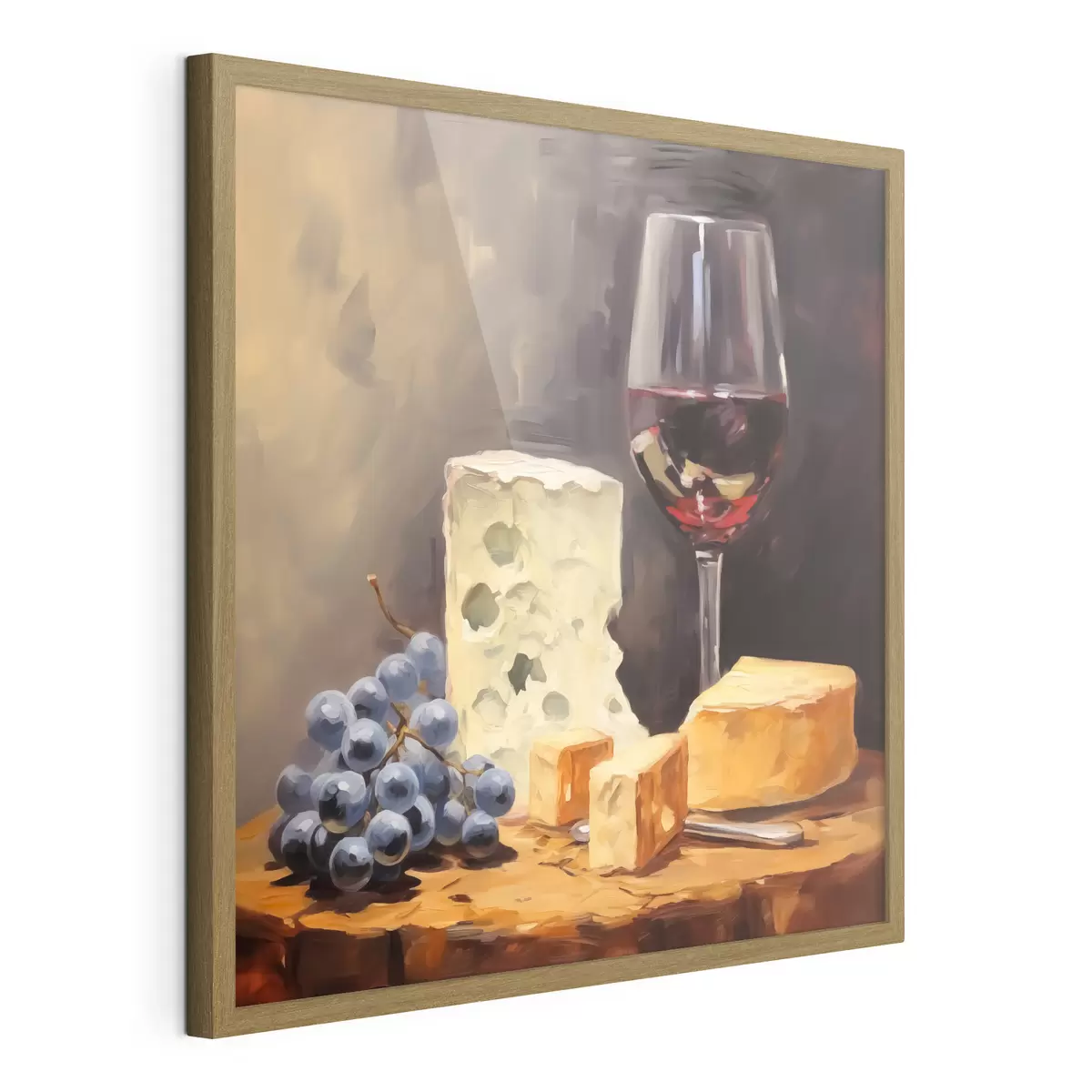 Poster Verre de vin rouge et fromages imitation peinture f42415
