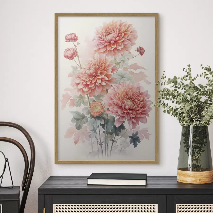 Papier peint Chrysanthèmes imitation aquarelle f42416