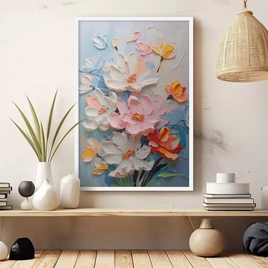 Papier peint Les fleurs éclatantes imitent les coups de pinceau f42419