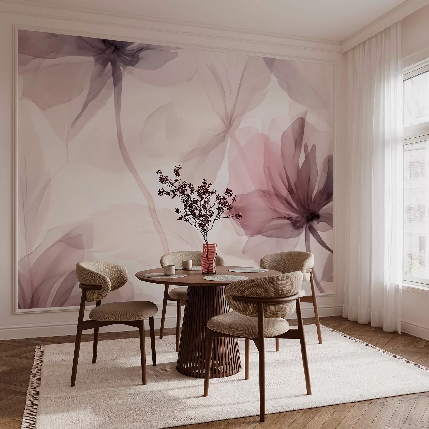 Papier peint Fleurs éphémères aux délicates couleurs pastel w02755