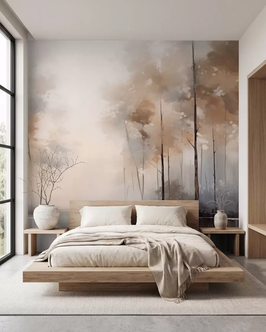 Papier peint Forêt brumeuse au bord de l'étang w02758
