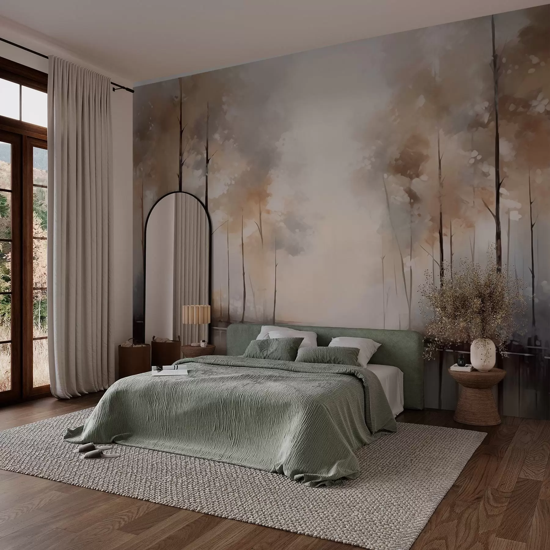 Papier peint Forêt brumeuse au bord de l'étang w02758