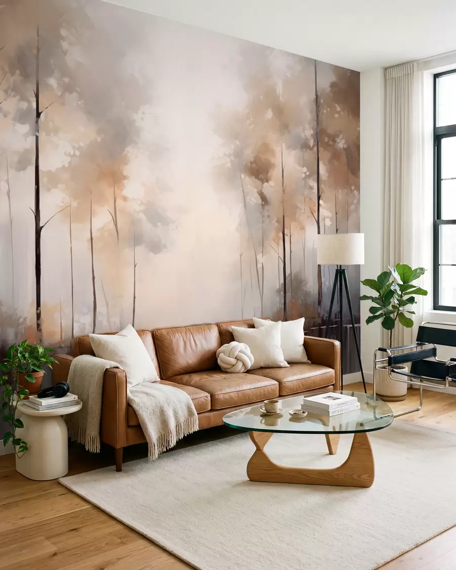 Papier peint Forêt brumeuse au bord de l'étang w02758