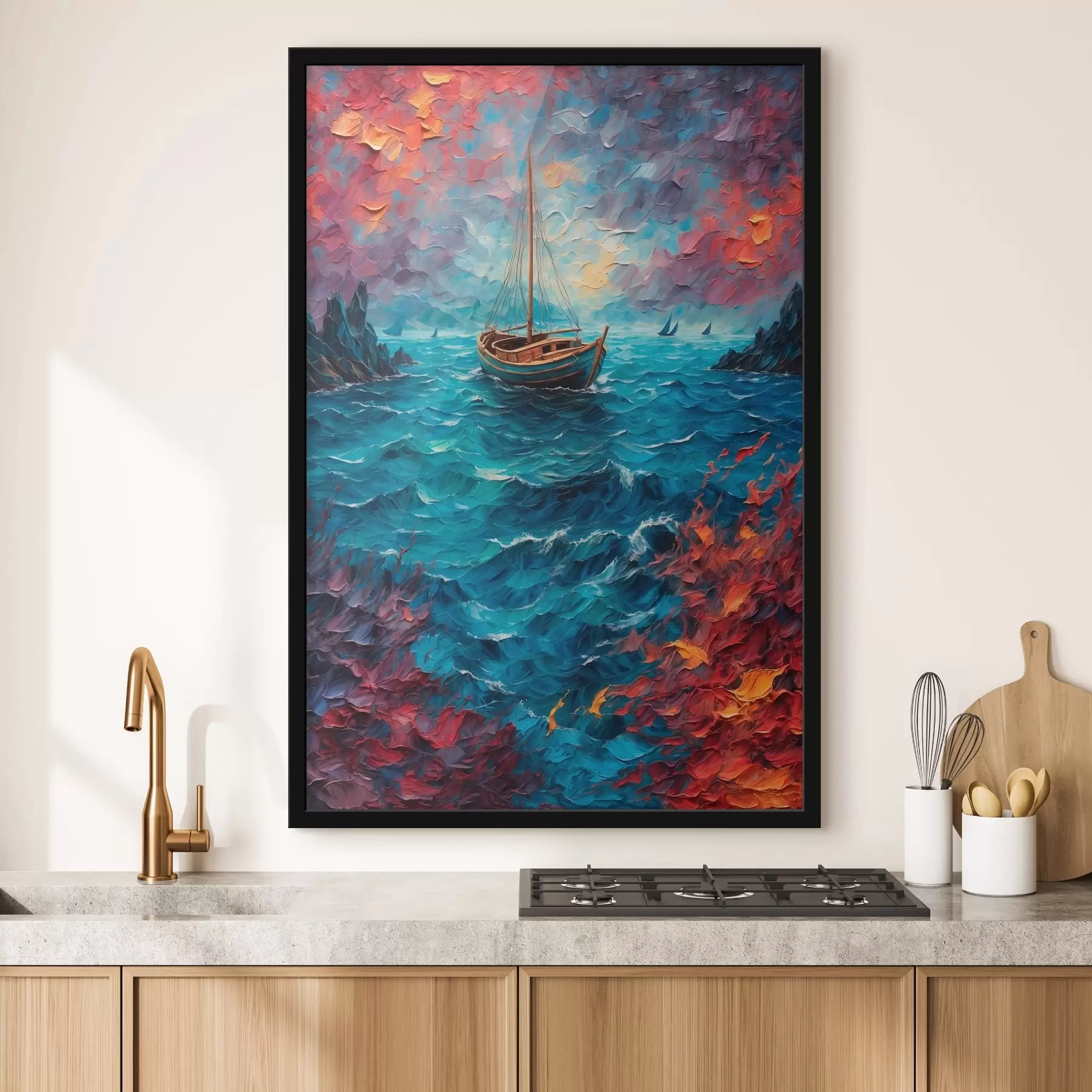 Tableau Navire naviguant sur une mer déchaînée f42250