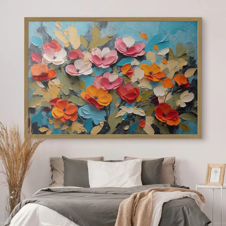 Papier peint Fleurs et feuilles sur fond bleu f42255