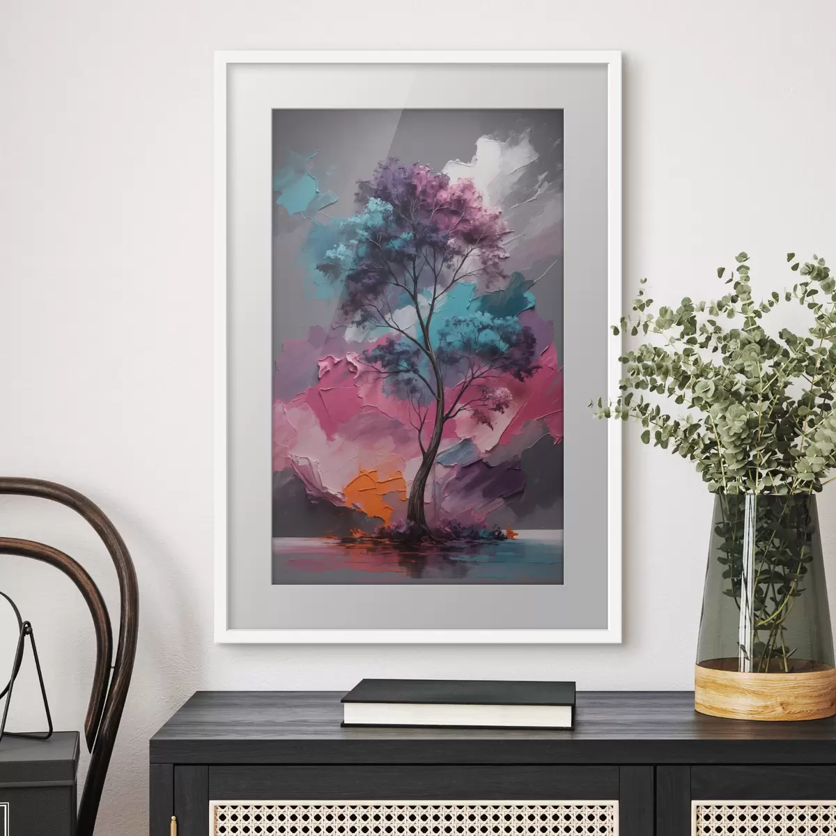 Poster Arbre sur fond rose-gris f42262