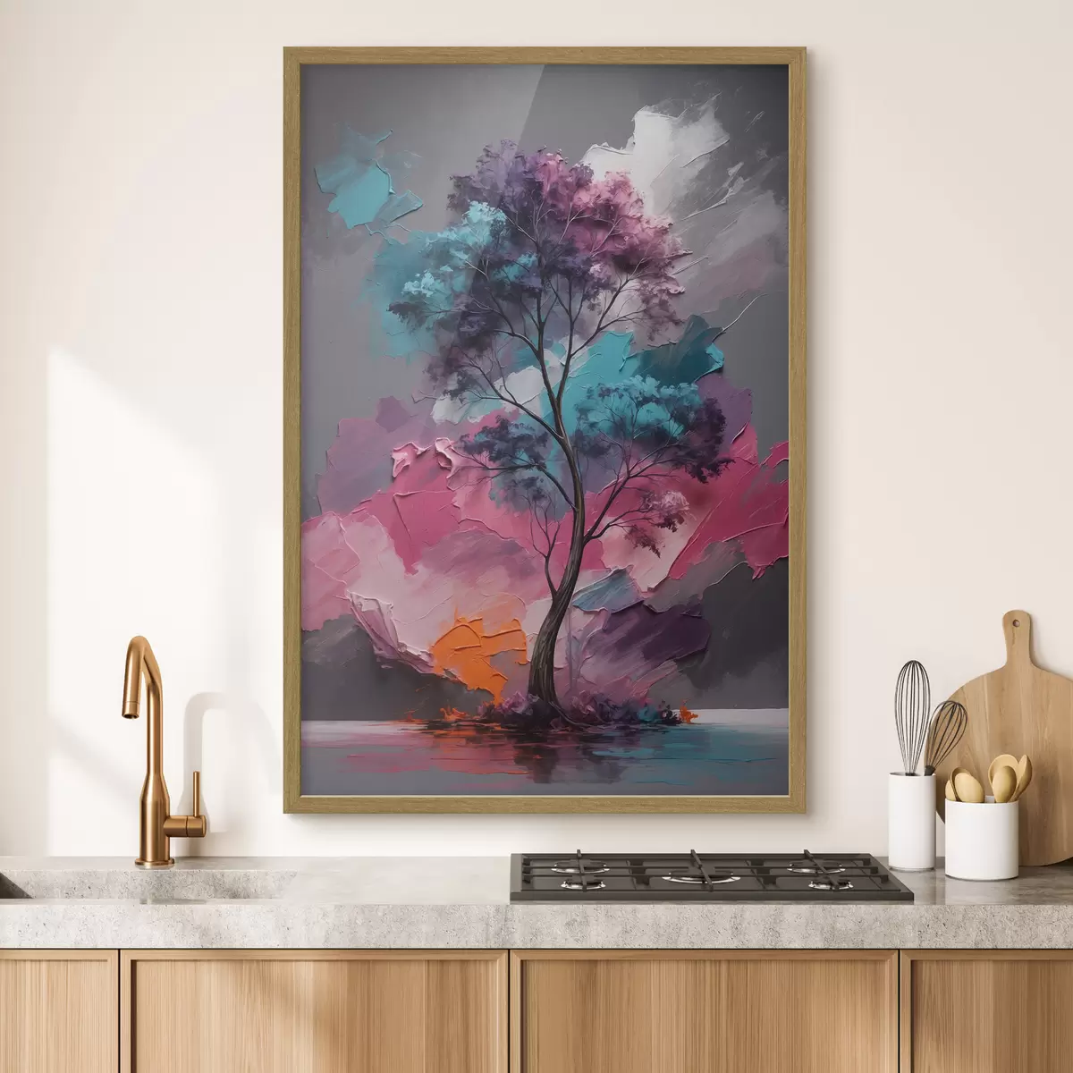 Poster Arbre sur fond rose-gris f42262