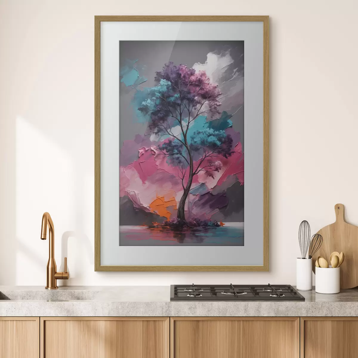 Poster Arbre sur fond rose-gris f42262