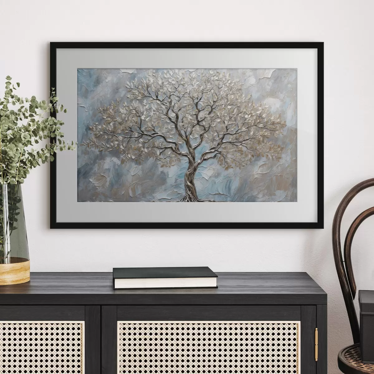 Poster Arbre argenté sur fond bleu-gris f42273