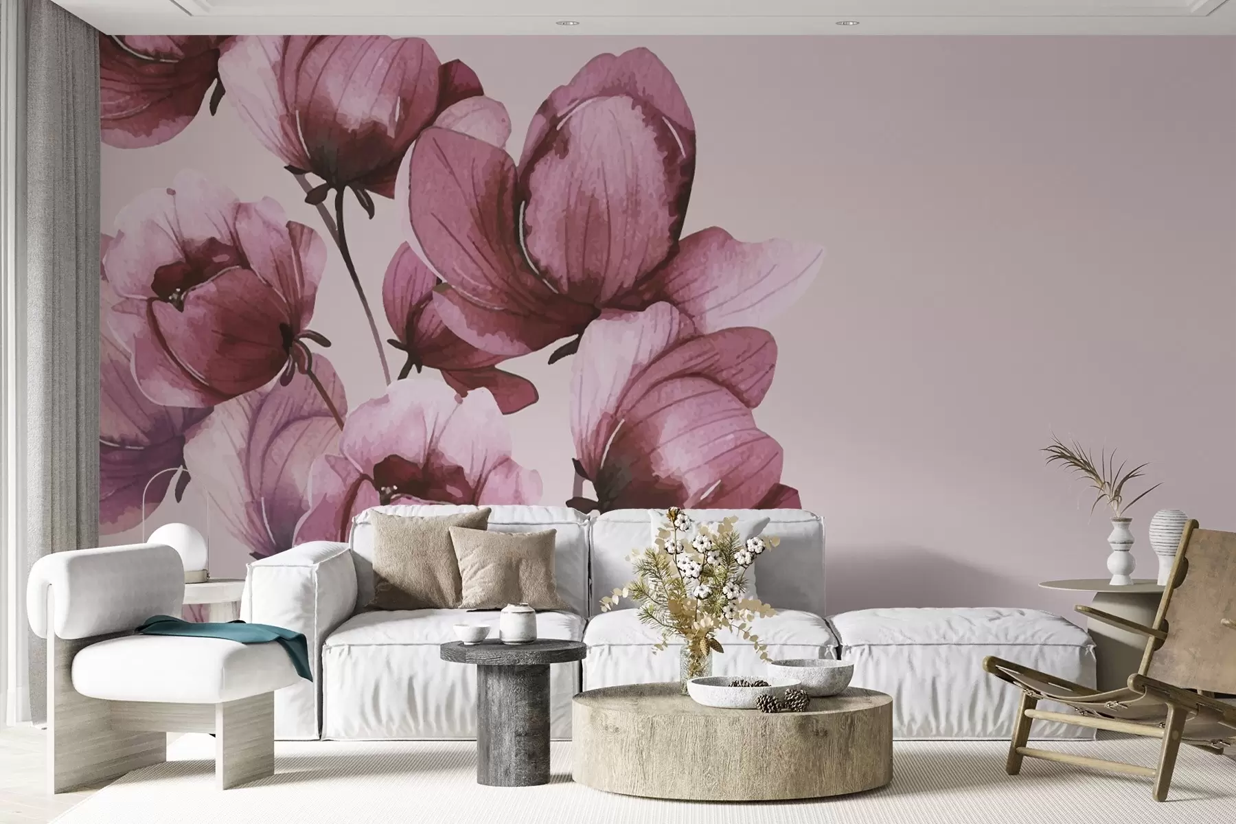 Papier peint fleurs roses luxuriantes w02801