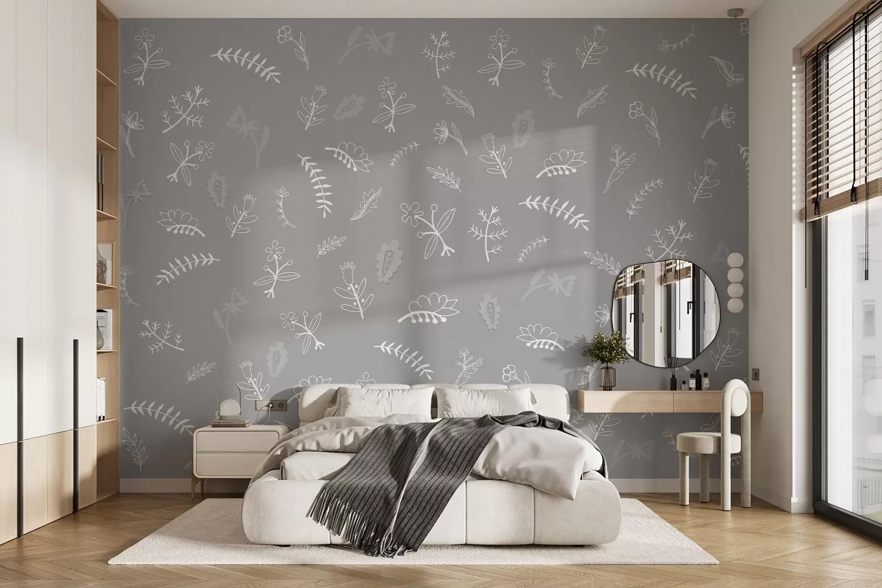 Papier peint Motif floral minimaliste sur fond gris w02776
