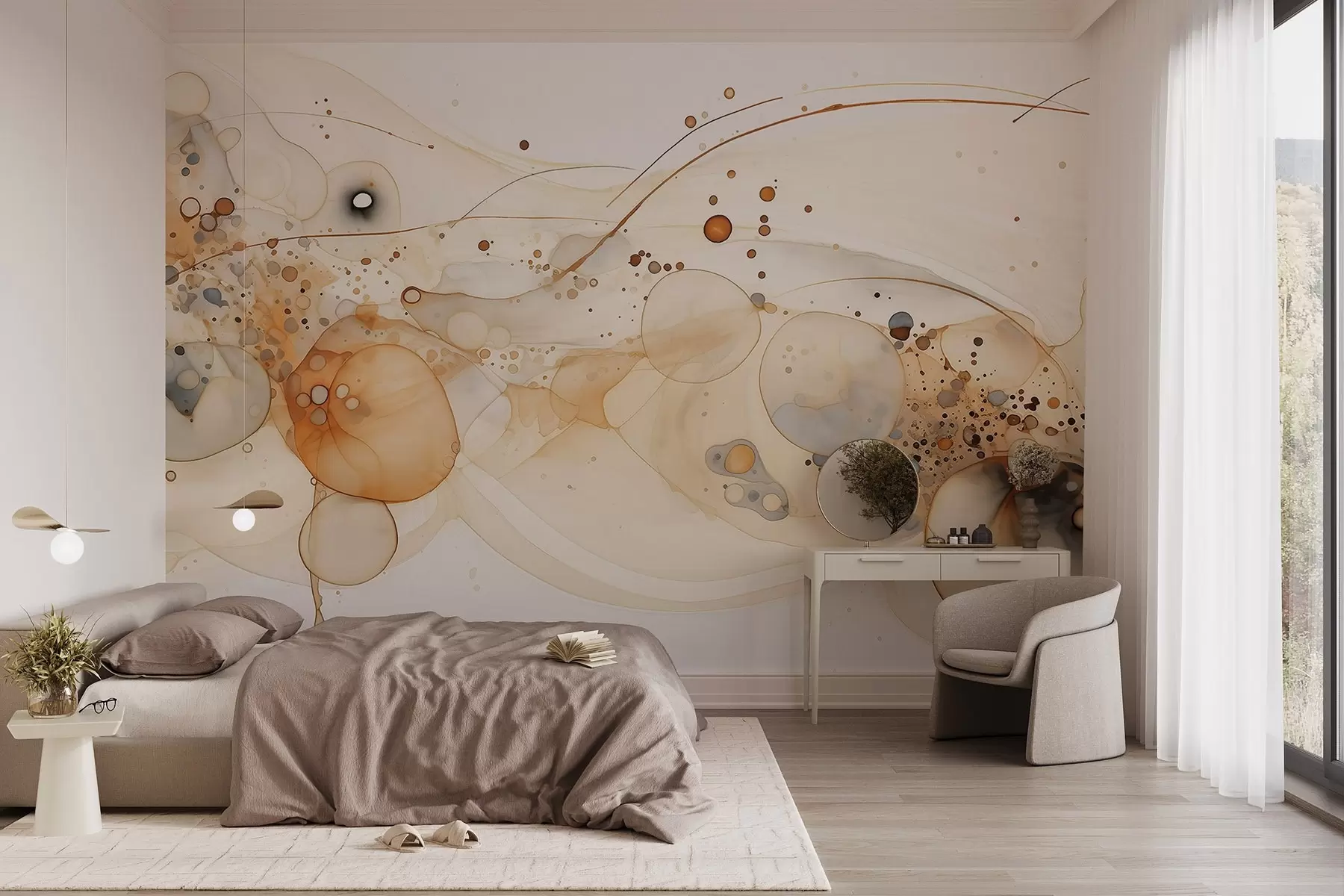 Papier peint Art abstrait à l'encre, style fluide, palette de couleurs beige  w02744