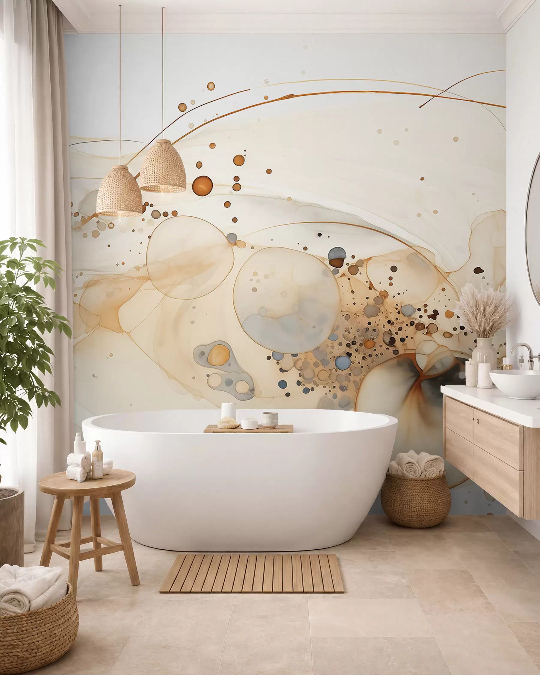 Papier peint Art abstrait à l'encre, style fluide, palette de couleurs beige  w02744