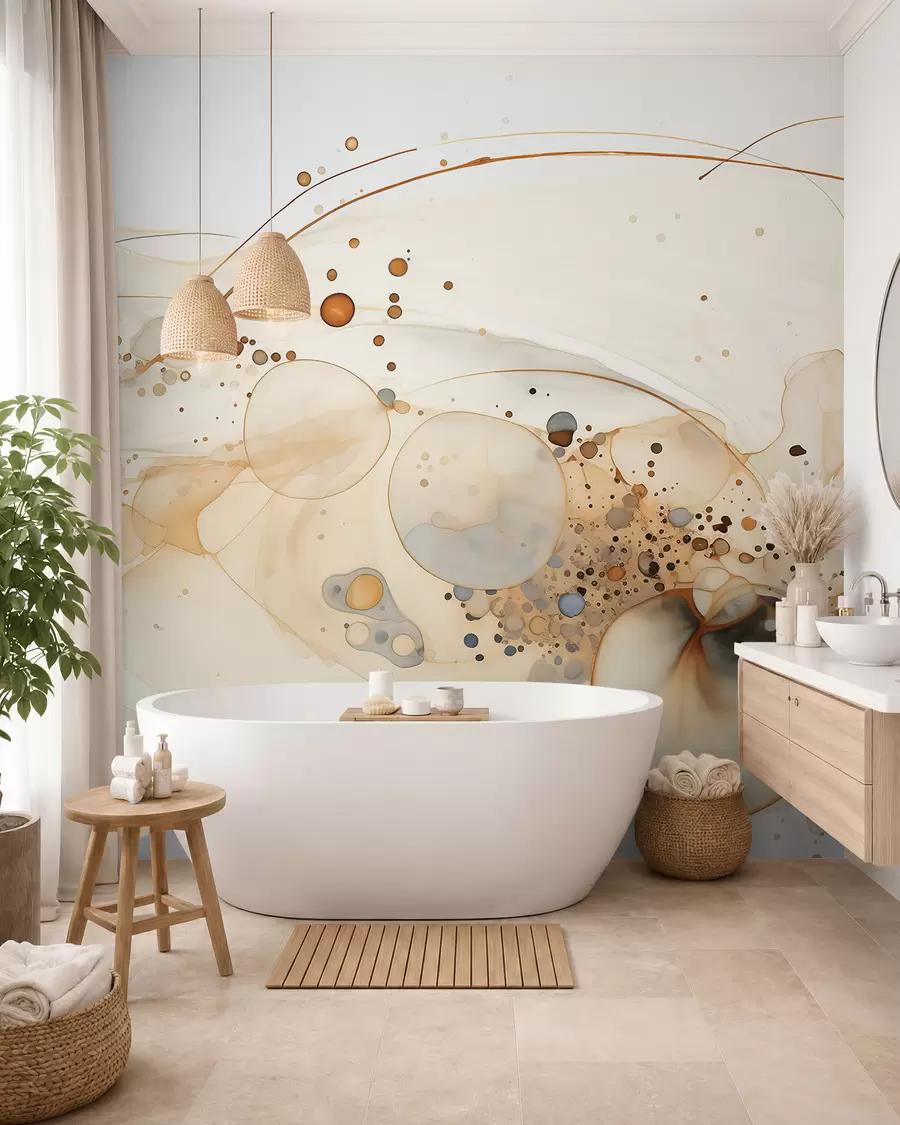 Papier peint Art abstrait à l'encre, style fluide, palette de couleurs beige  w02744