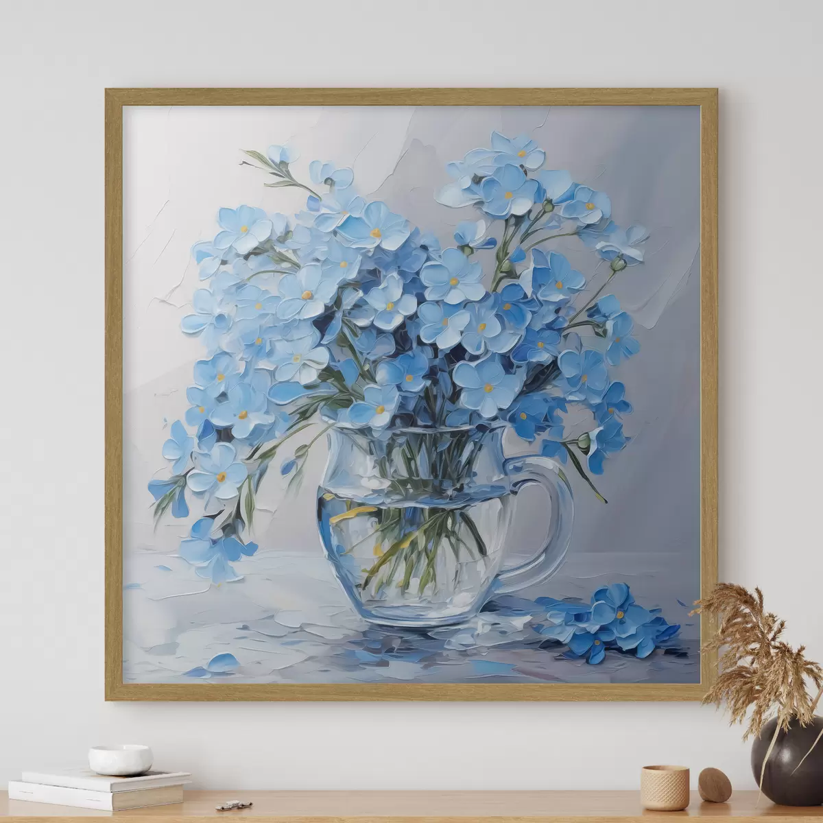 Poster Fleurs bleues dans un vase transparent imitation peinture f42467