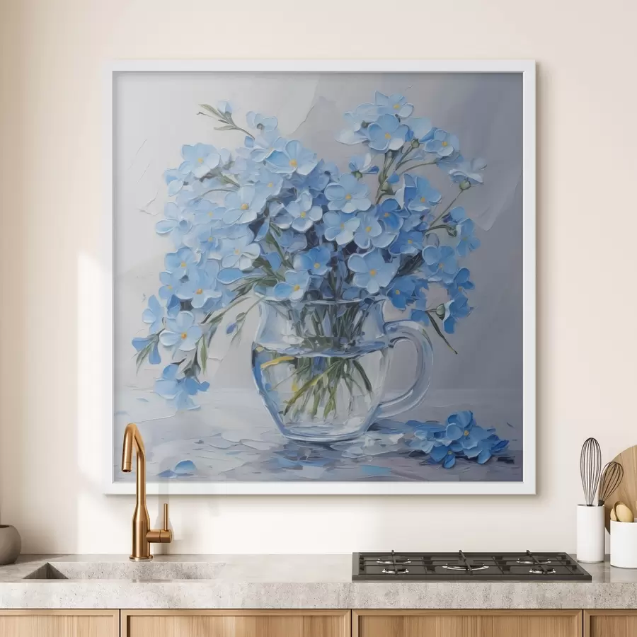 Papier peint Fleurs bleues dans un vase transparent imitation peinture f42467