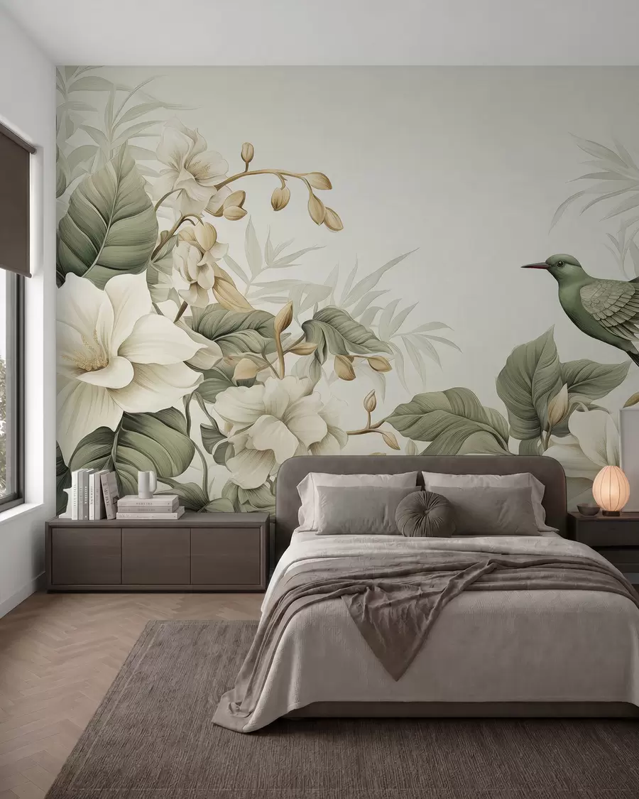 Papier peint Paysage tropical avec des fleurs w02844