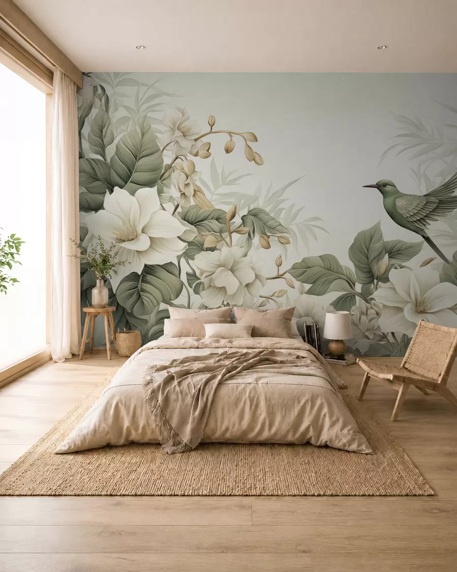 Papier peint Paysage tropical avec des fleurs w02844