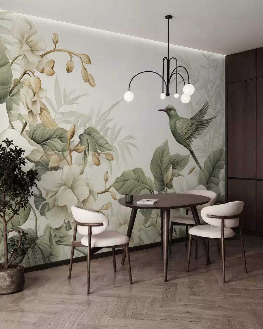 Papier peint Paysage tropical avec des fleurs w02844