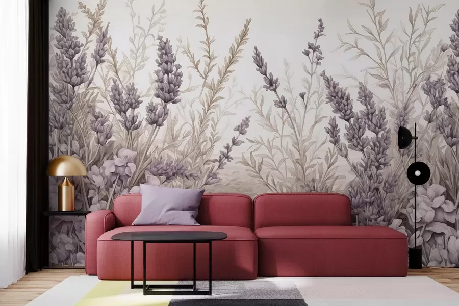 Papier peint Aquarelle d'un champ fleuri aux couleurs pastel w02847