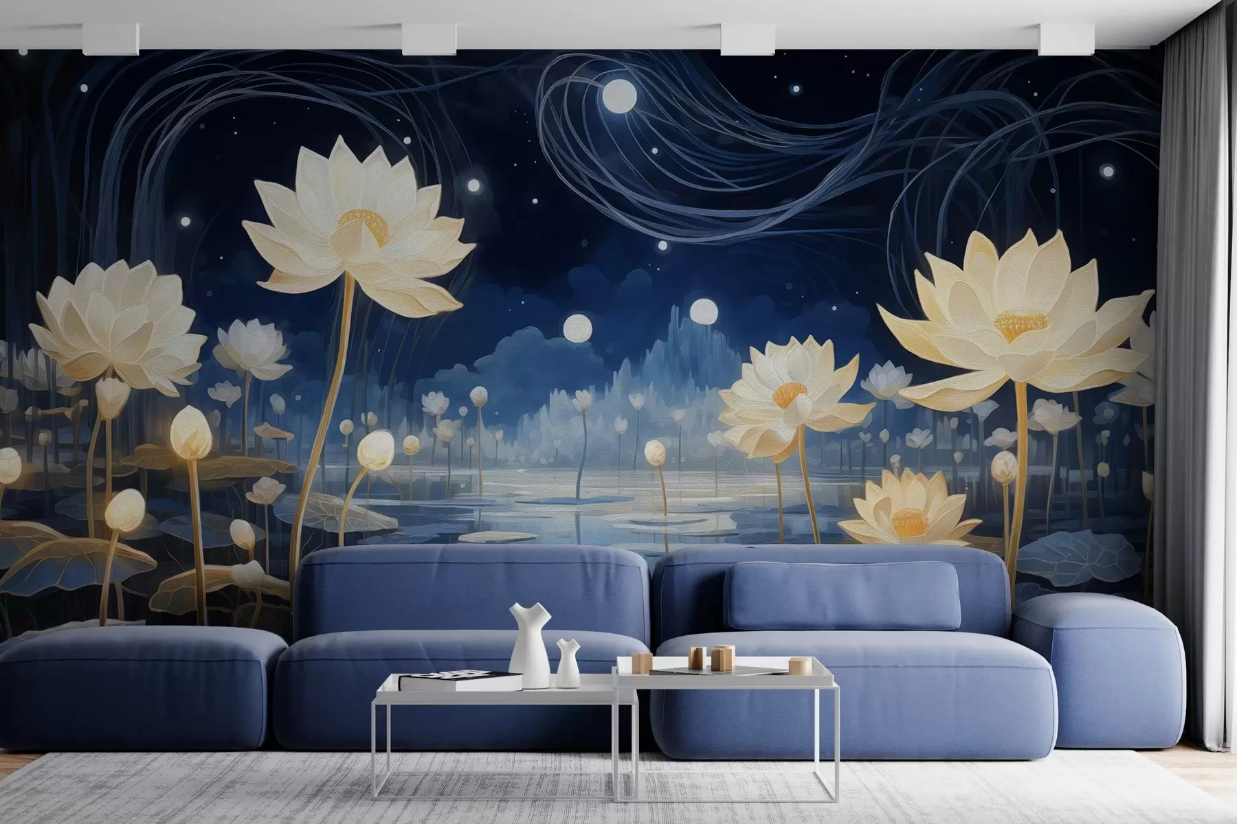 Papier peint Peinture à l'huile de lotus la nuit w02848