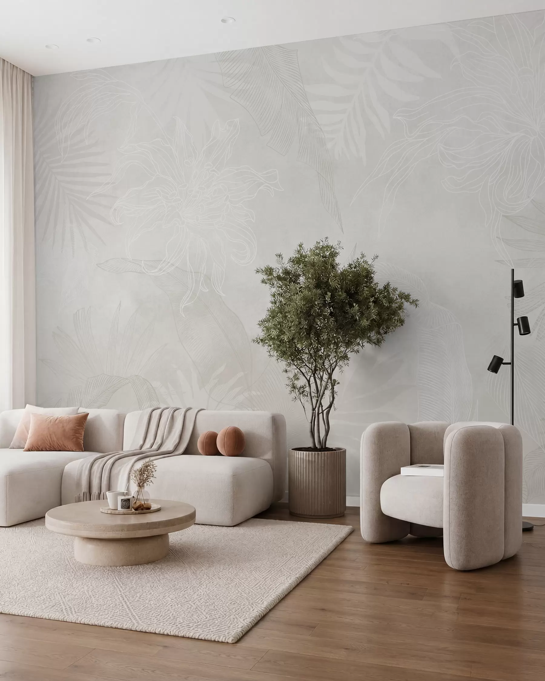 Papier peint Palmes dans la brume ivoire w02737
