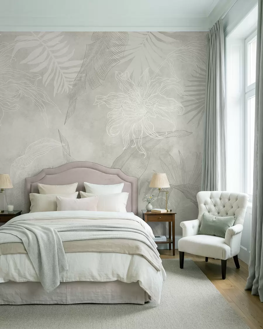 Papier peint Feuillage tropical à effet grunge avec une teinte verte w02737v2