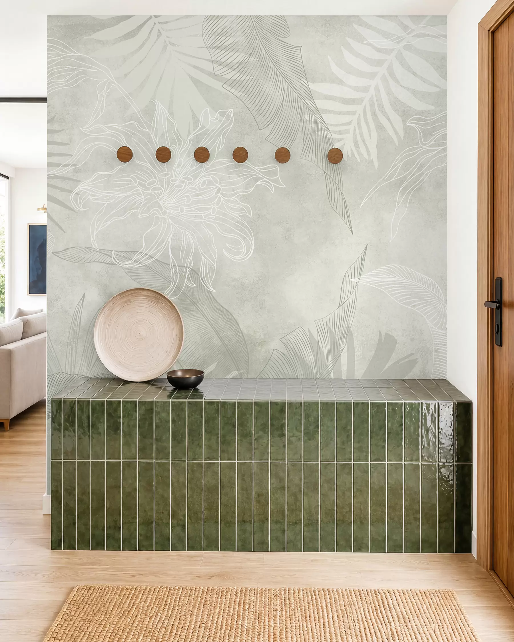 Papier peint Feuillage tropical à effet grunge avec une teinte verte w02737v2