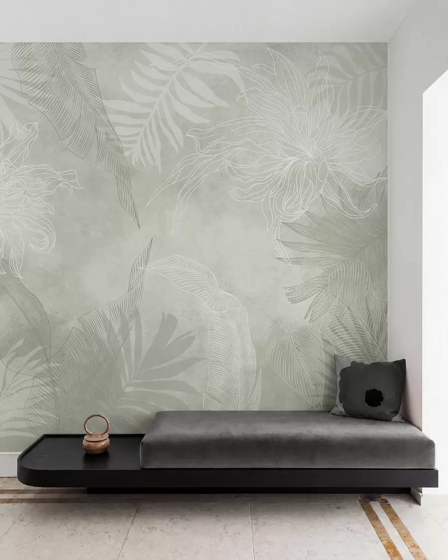 Papier peint Feuillage tropical à effet grunge avec une teinte verte w02737v2