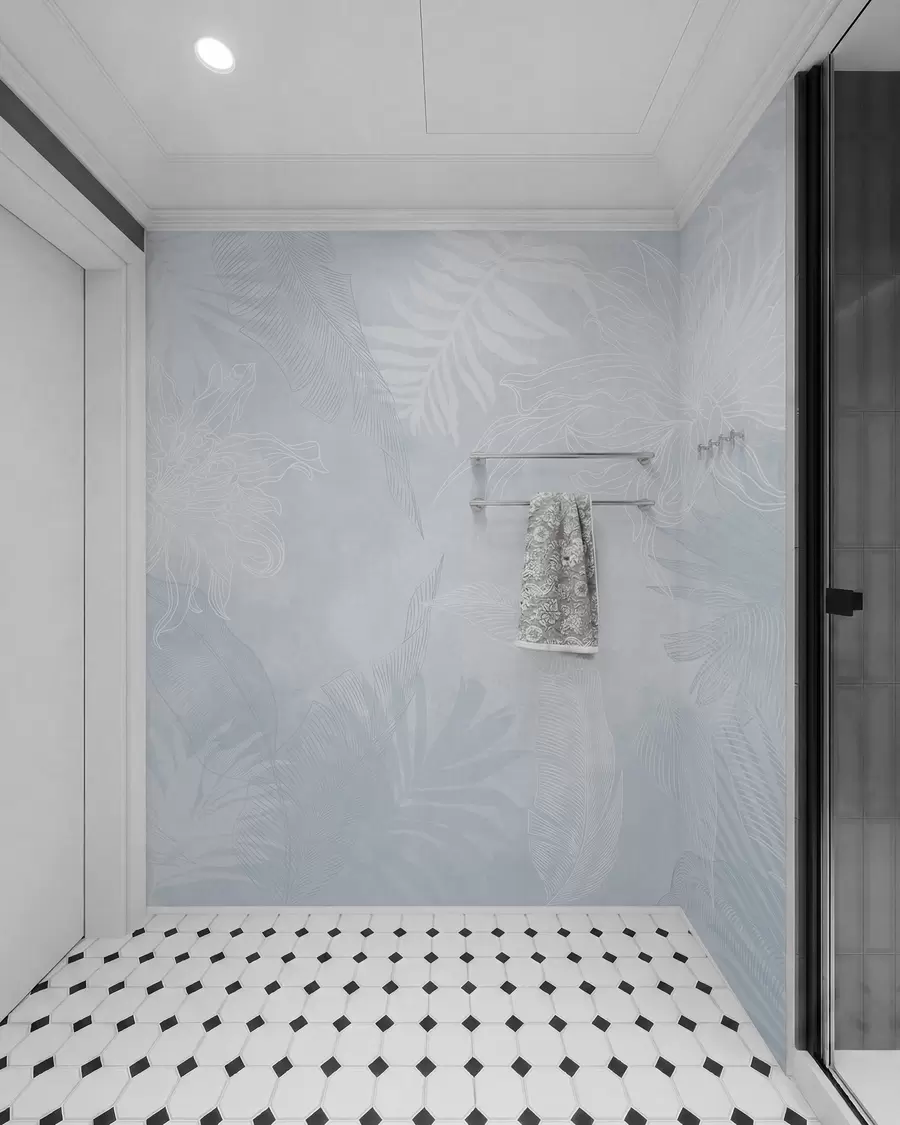 Papier peint Feuillage tropical à effet grunge avec une teinte bleue w02737v3