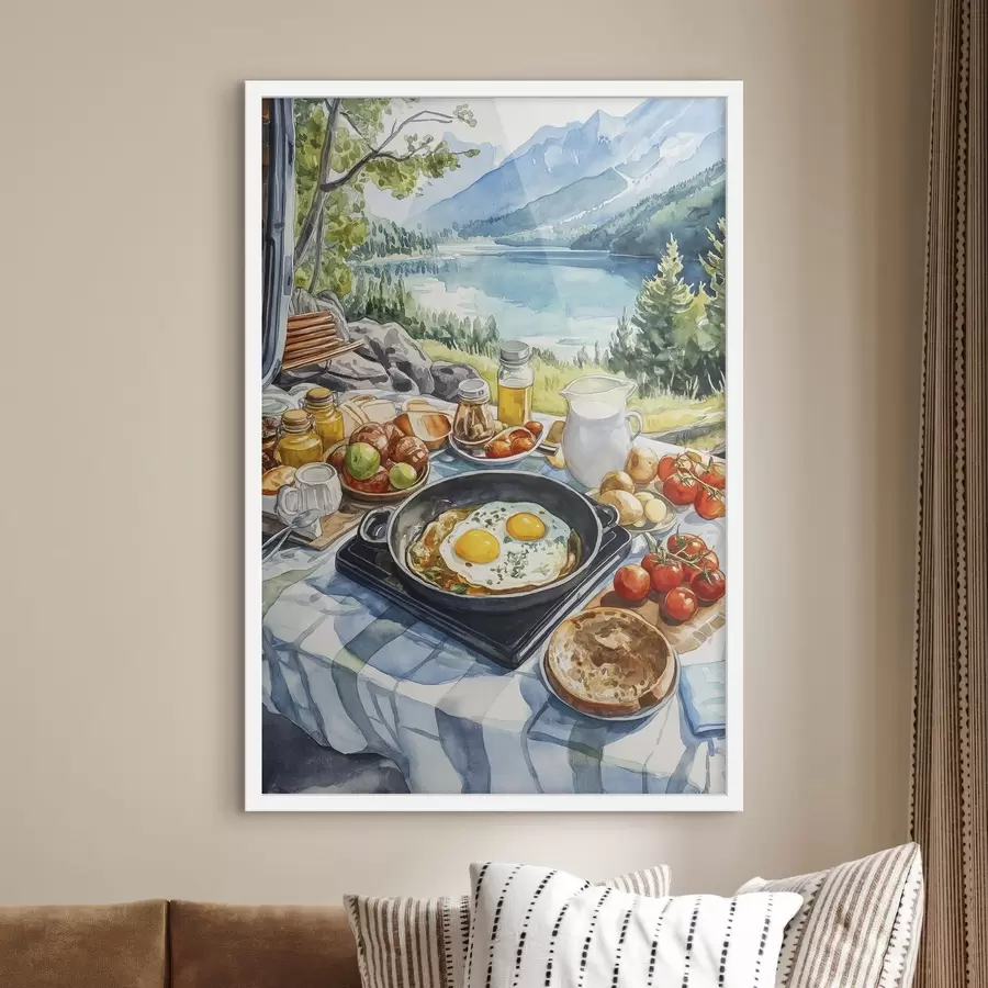 Papier peint Petit déjeuner esthétique près du lac, style aquarelle f42432